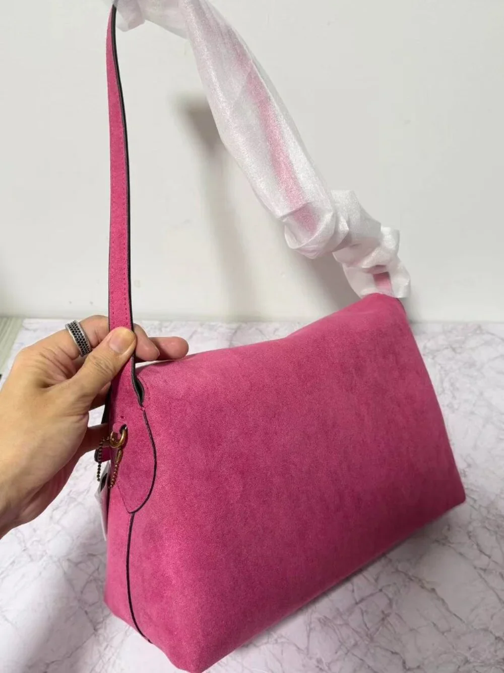 COACH Eliza Suede Flap Shoulder Bag, Pink